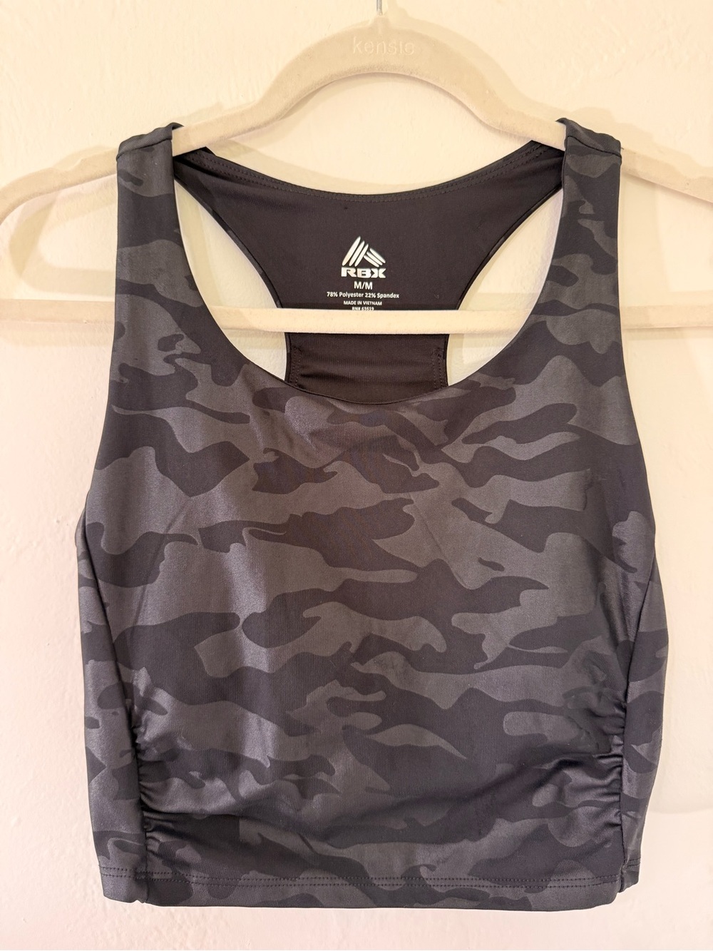 RBX Gray & Black Camo Racerback Sports Bra